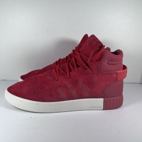 Adidas Tubular Invader Mid Red Suede Lace Up Athletic Shoes Men's Size 10 - Picture 3 of 11